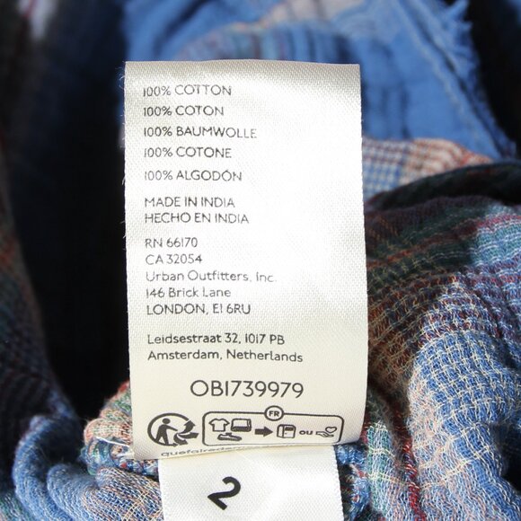 Free People We The Free Blue Combo Moon City Plaid Top Cotton Size Medium - Picture 16 of 16